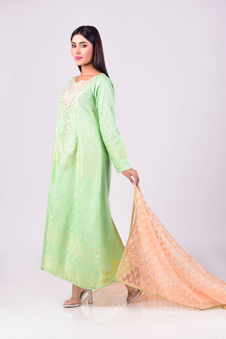 LIGHT GREEN BROSHIA JACQUARD-3 PIECE - Mosaic