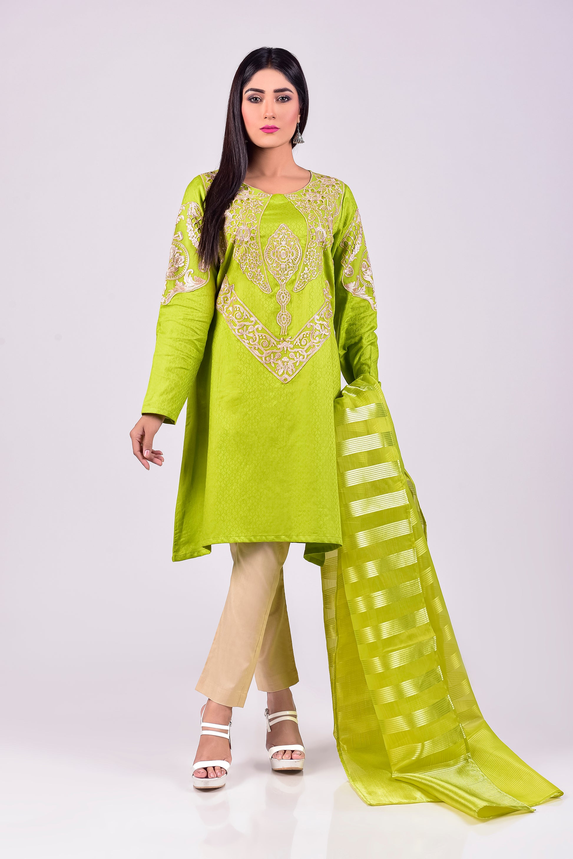 LIME GREEN EMBROIDERED-3PIECE - Mosaic