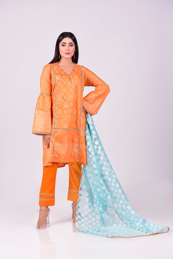 ORANGE BROSHIA JACQUARD-3 PIECE - Mosaic
