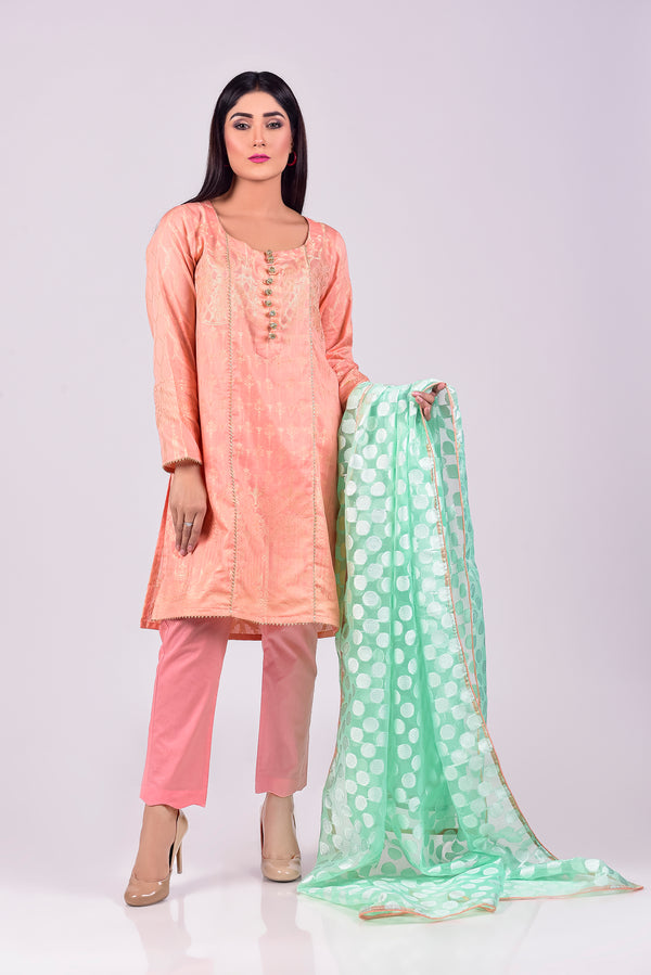 PEACH BROSHIA JACQUARD-3 PIECE - Mosaic